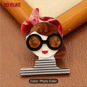 Retro Style Brooch with Red and Brown Accents